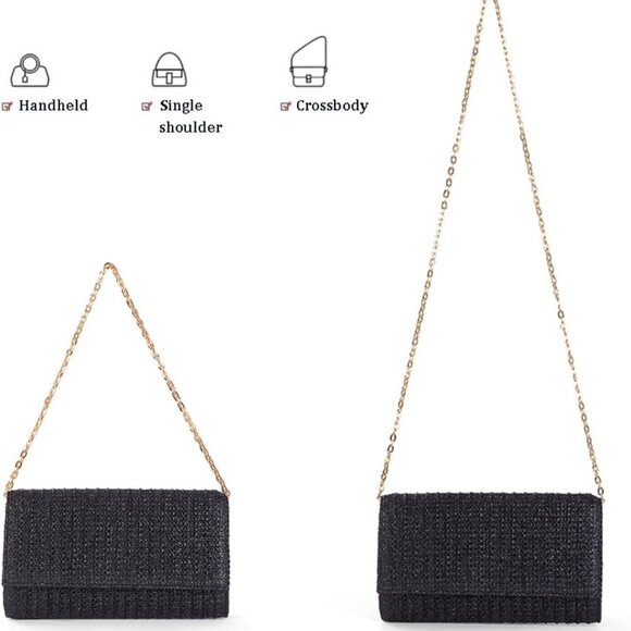 Versatile Woven Straw Clutch Handbag - Adjustable Strap for Stylish Summertime - Picture 6 of 8